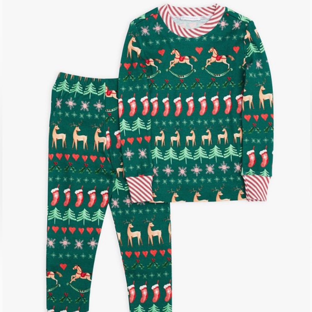 Pottery Barn Kids Fair Isle Organic Pajama Set - Green & Red